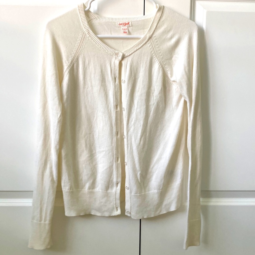 Girls Cat and Jack button up sweater, cream colored and size 14/16.